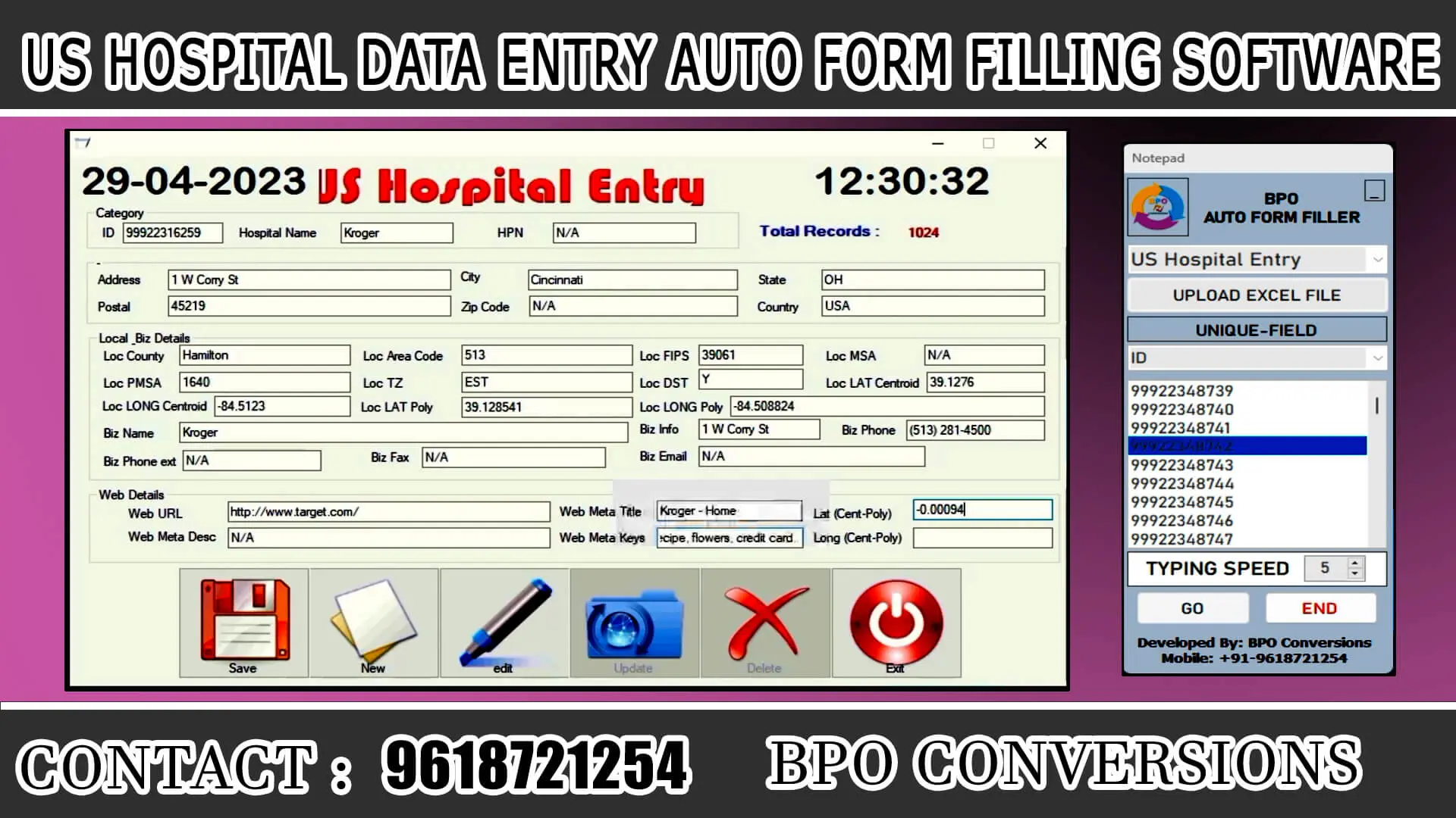 US Hospital Entry Form Filling Auto Typer